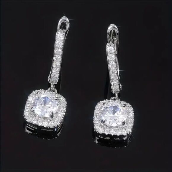 .925 STERLING SILVER PLATED VINTAGE STYLE CRYSTAL ZIRCON EARRINGS - Picture 4 of 8